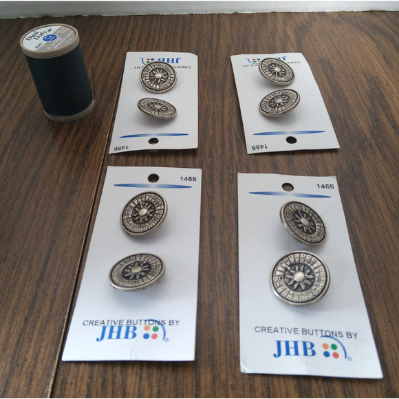 Lot Of JHB 1455 Silver Buttons And Coats & Clark Thread Color 900 Black - Picture 1 of 5